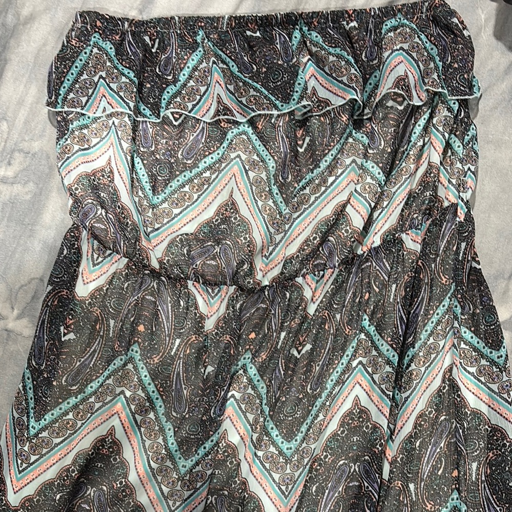 No Boundaries Paisley Strapless Dress - Black, Blue, White